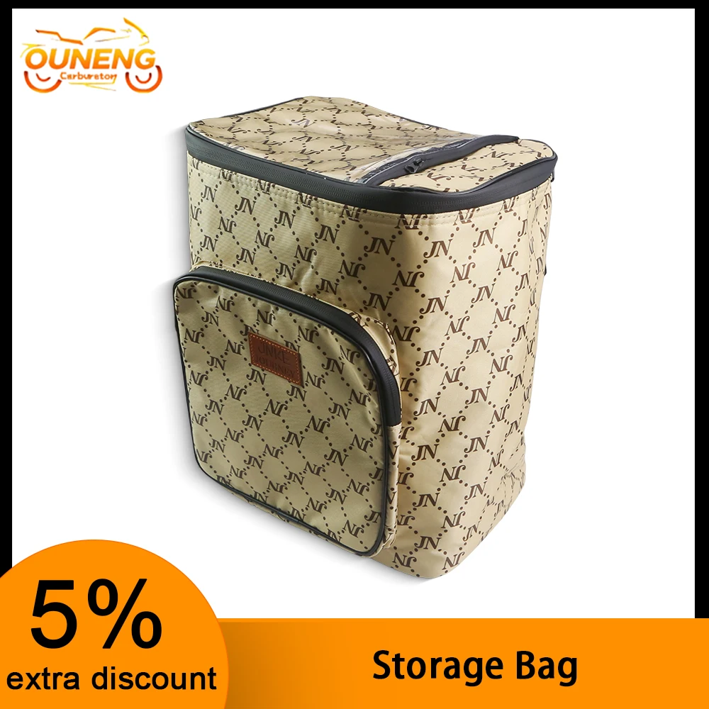 

Waterproof 17L Beige Printed Electric Bike Front Storage Basket Bag With Extra Pocket For Helmet And Groceries