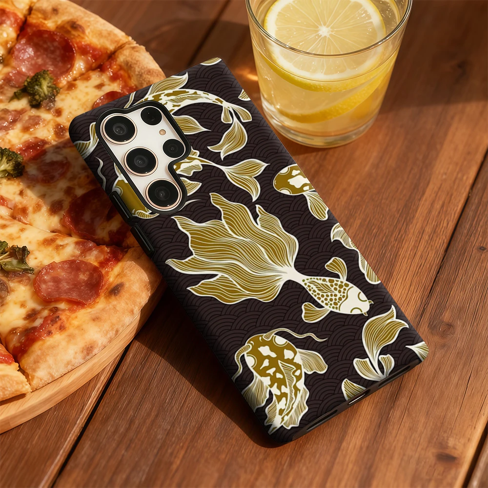 حافظة هاتف ذهبية كوي لهاتف سامسونج جالاكسي S25 الترا S24 S23 الترا بلس غطاء خلفي مزدوج الطبقة مقاوم للصدمات