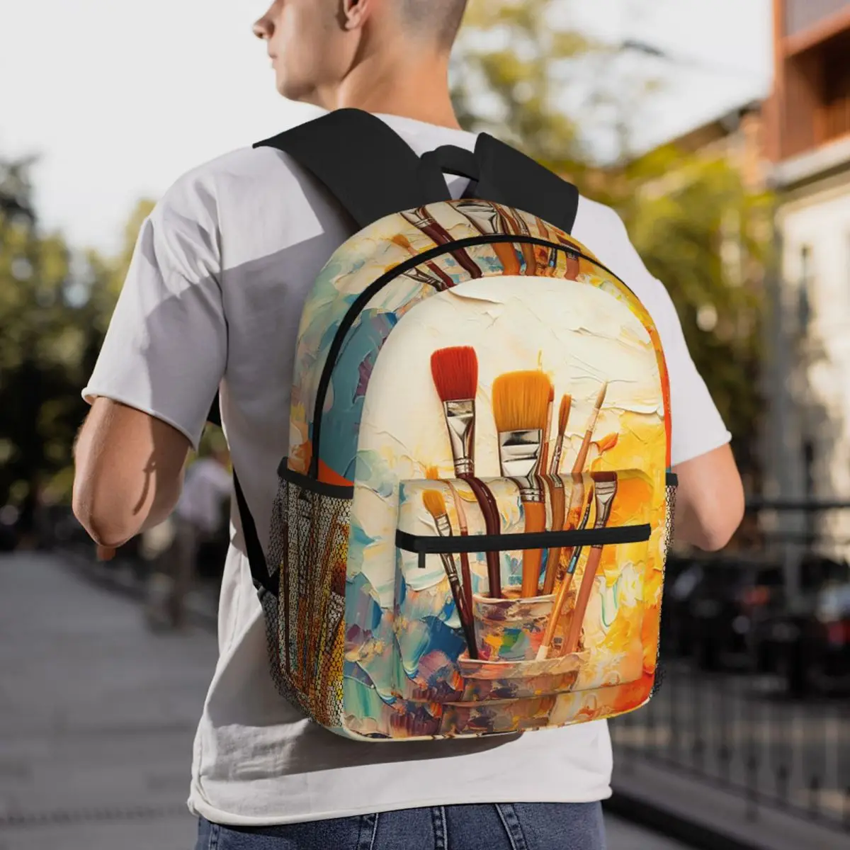 Colour Paint Brush Brushes Print Backpack Daypack Large Capacity Kids BookBag School Bag Shoulder Bags for Men Women
