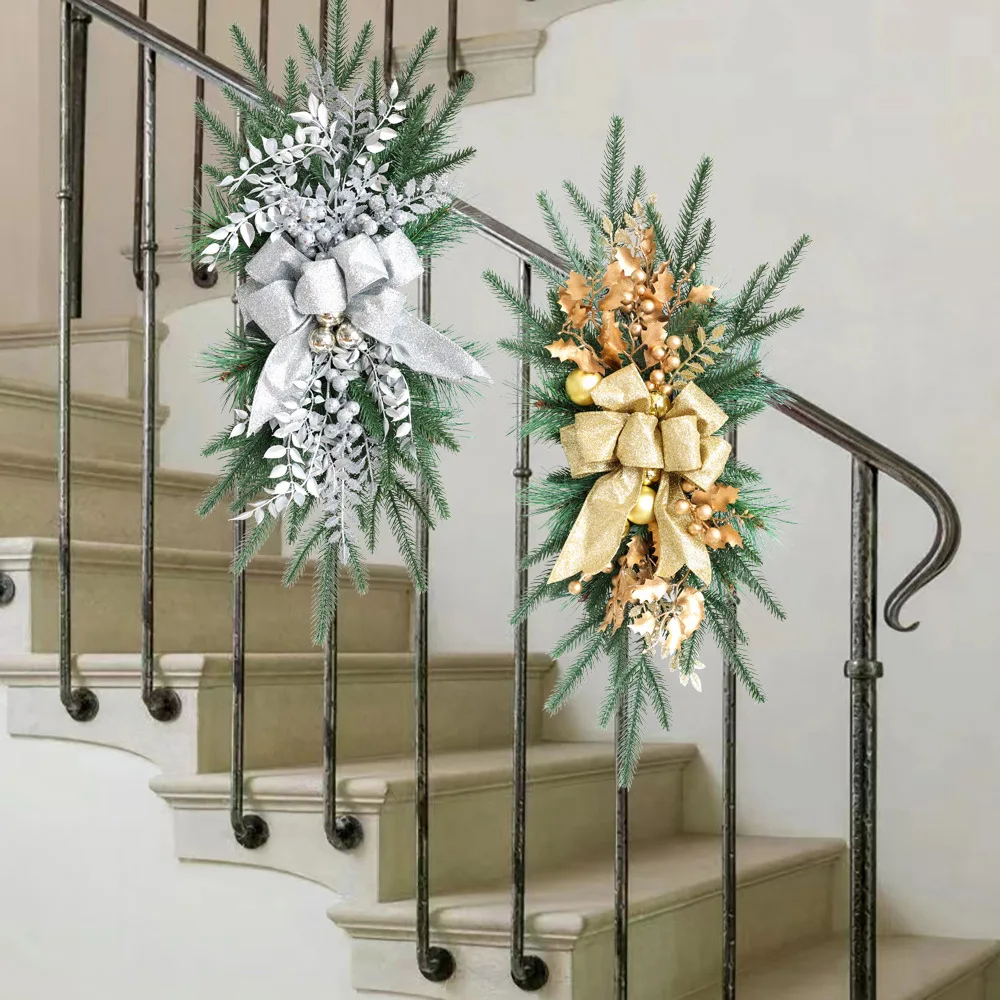 

Скандинавское новое рождественское подвесное украшение для двери с бантом, макет домашней сцены лестницы