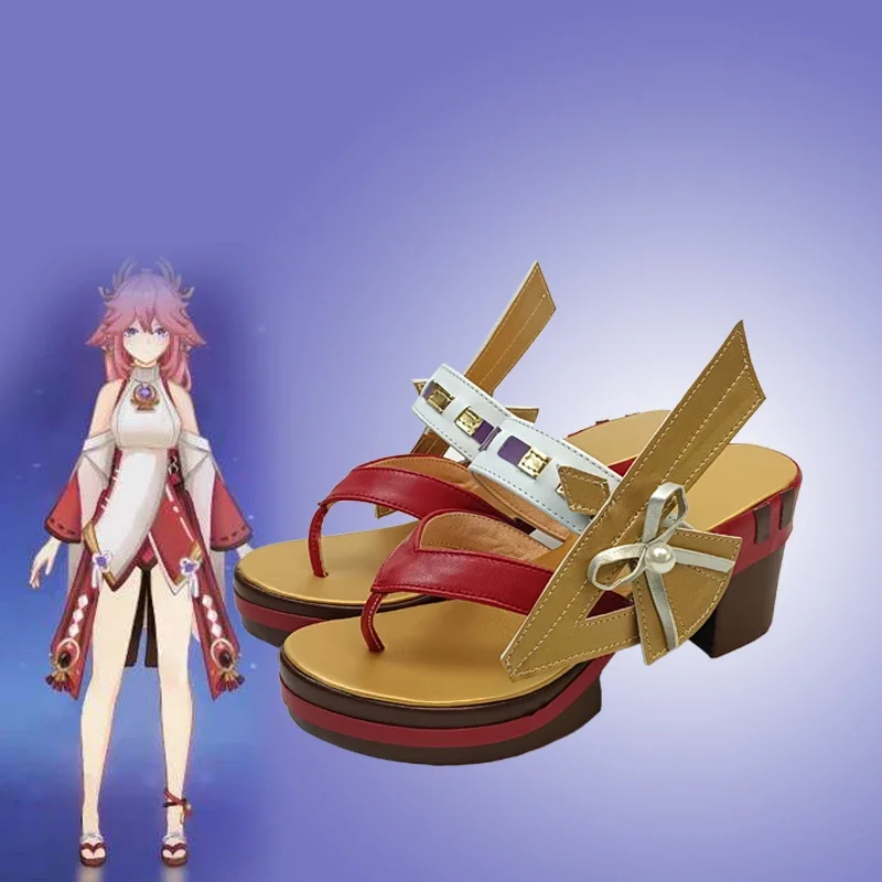 Hot Game Genshin Impact Miko Yae Guuji Yae Cosplay Sandals Anime High Heel Female Platform Fashion Casual Cute Cos Shoes