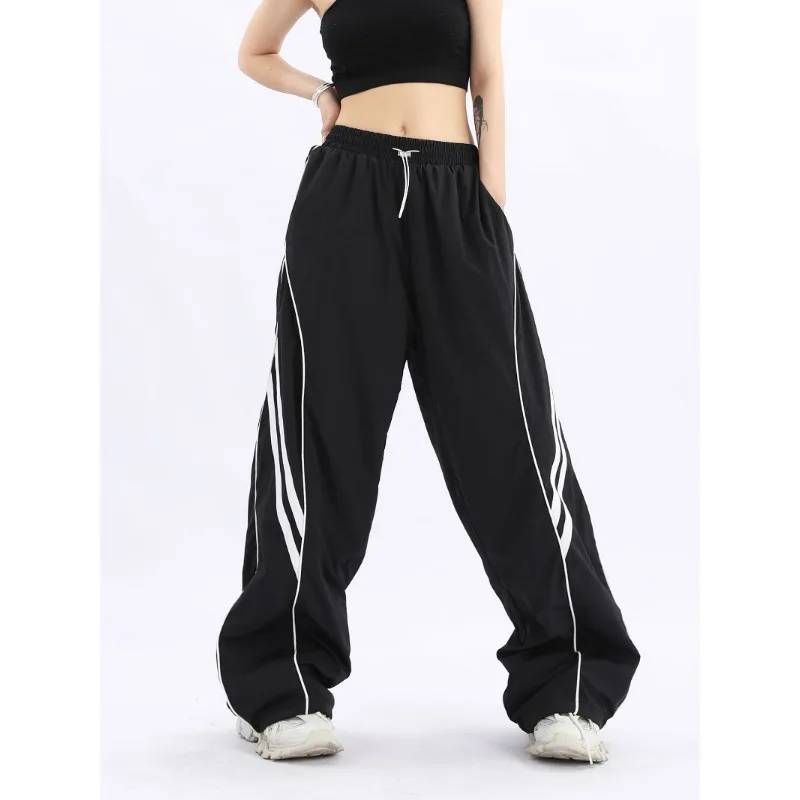 Deeptown Black Baggy Casual Parachute Pants Women Autumn Harajuku Stripe Sweatpants Korean Fashion Vintage Jogging Female Hippie