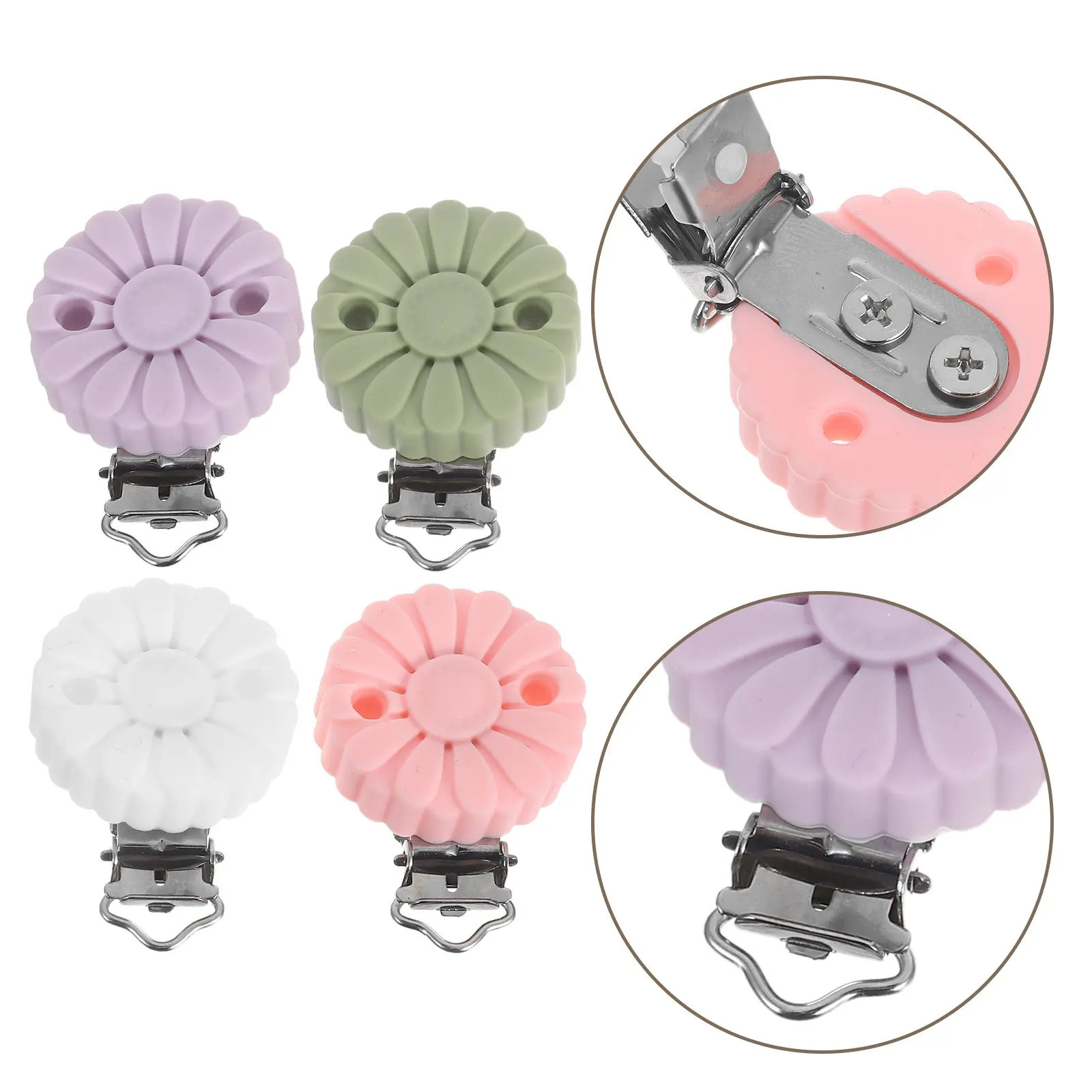 4Pcs Sunflower Claw Clip Silicone Pacifier Clips Food Grade Baby Pacifier Holder Dummy Chain Clip for Hats Scarves Stroller