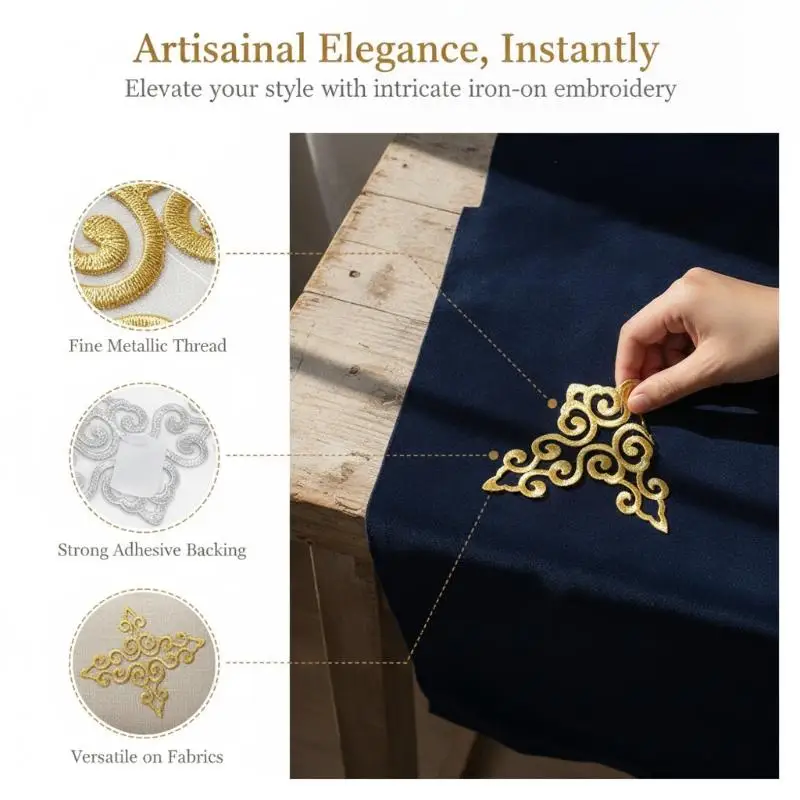 Blumenstickerei-Stoffaufnäher in Gold und Silber im Vintage-Stil, DIY-Nähzubehör für die Anpassung von Bühnenkostümen – Detail 8