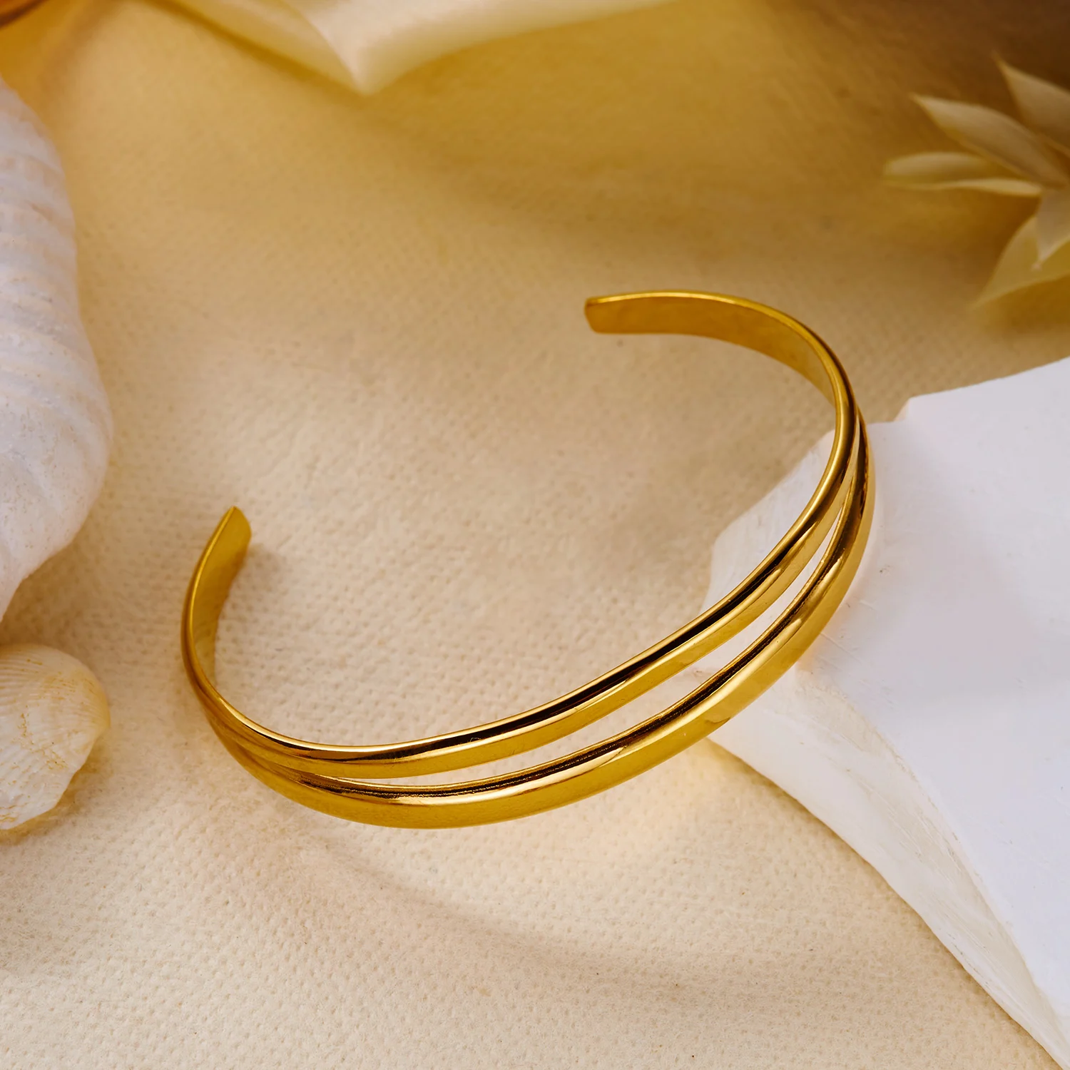 3D-Blattvenen-Textur Offener Armreif aus Edelstahl, Naturinspiriertes Mehrschichtiges Botanisches Armband für Frauen, Verstellbar – Detail 8