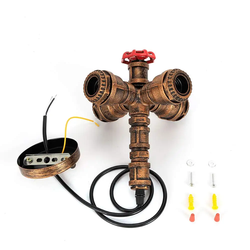 الصناعية Steampunk قلادة ضوء 4 أضواء انبوب ماء قلادة ضوء الثريا خمر البخار الشرير مصباح معلق تركيبة إضاءة #3