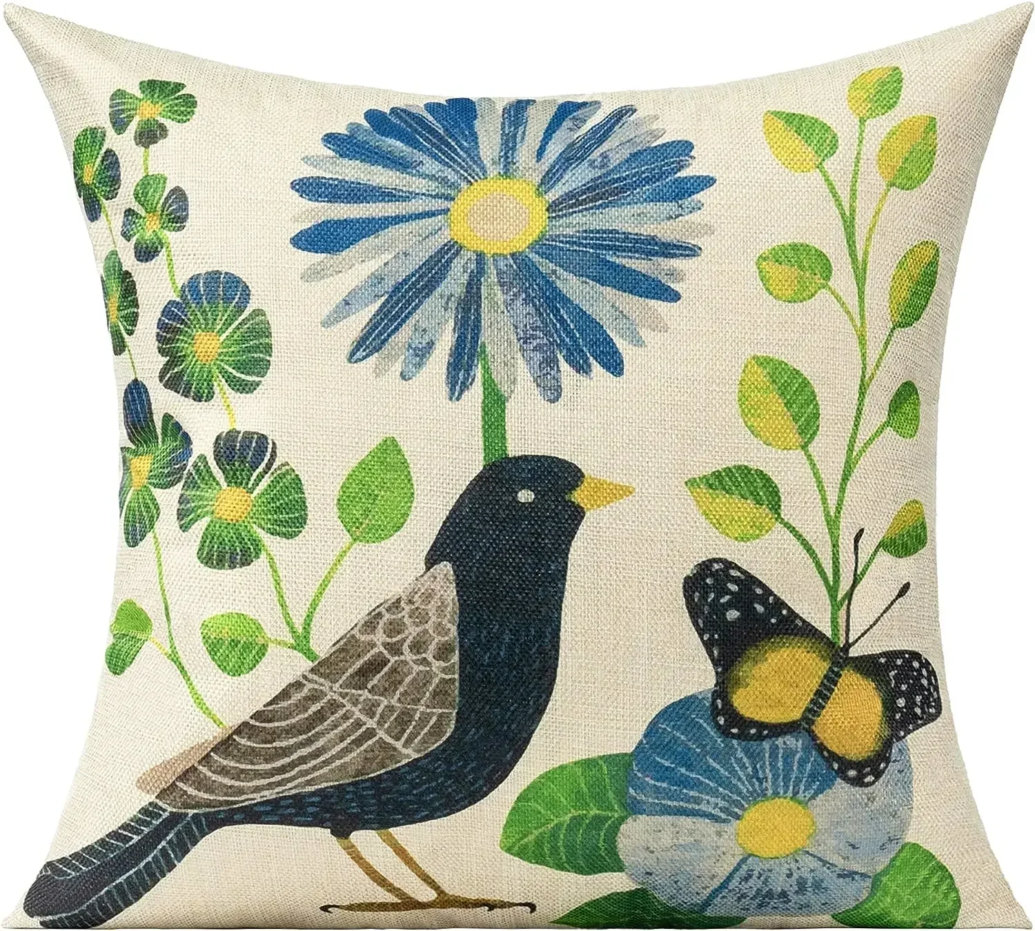 Outdoor Terrace Pillow Cover Bird Decoration Vintage Spring Decoration Cushion Cover Decorative Flower Pillowcase