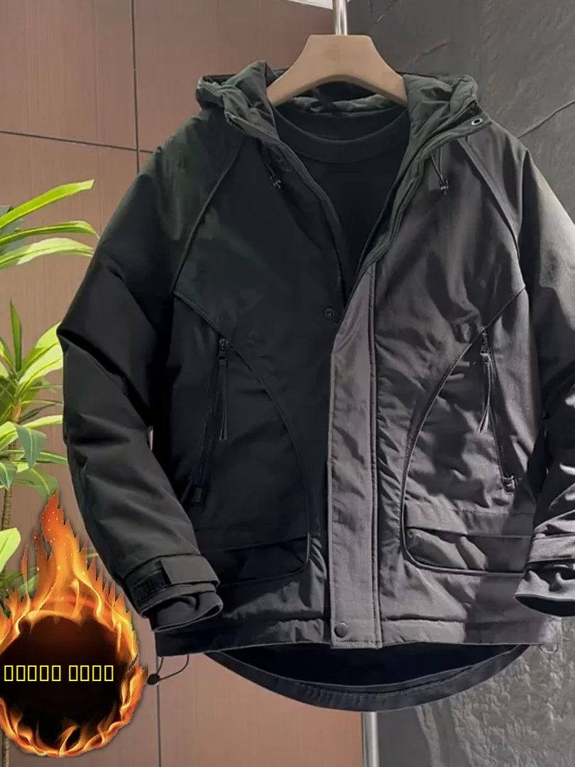 

Утепленная мужская куртка с капюшоном, осенне-зимняя, новая, повседневная, рабочая, теплая, хлопковая, однотонная, универсальная, свободного кроя, молодежная