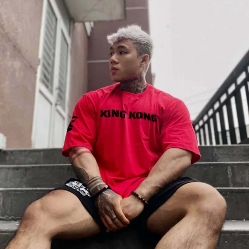 メンズスポーツ半袖Tシャツ,ルーズコットントップス,ラージサイズ,アウトドア,ジム,ランニング,トレーニング,夏