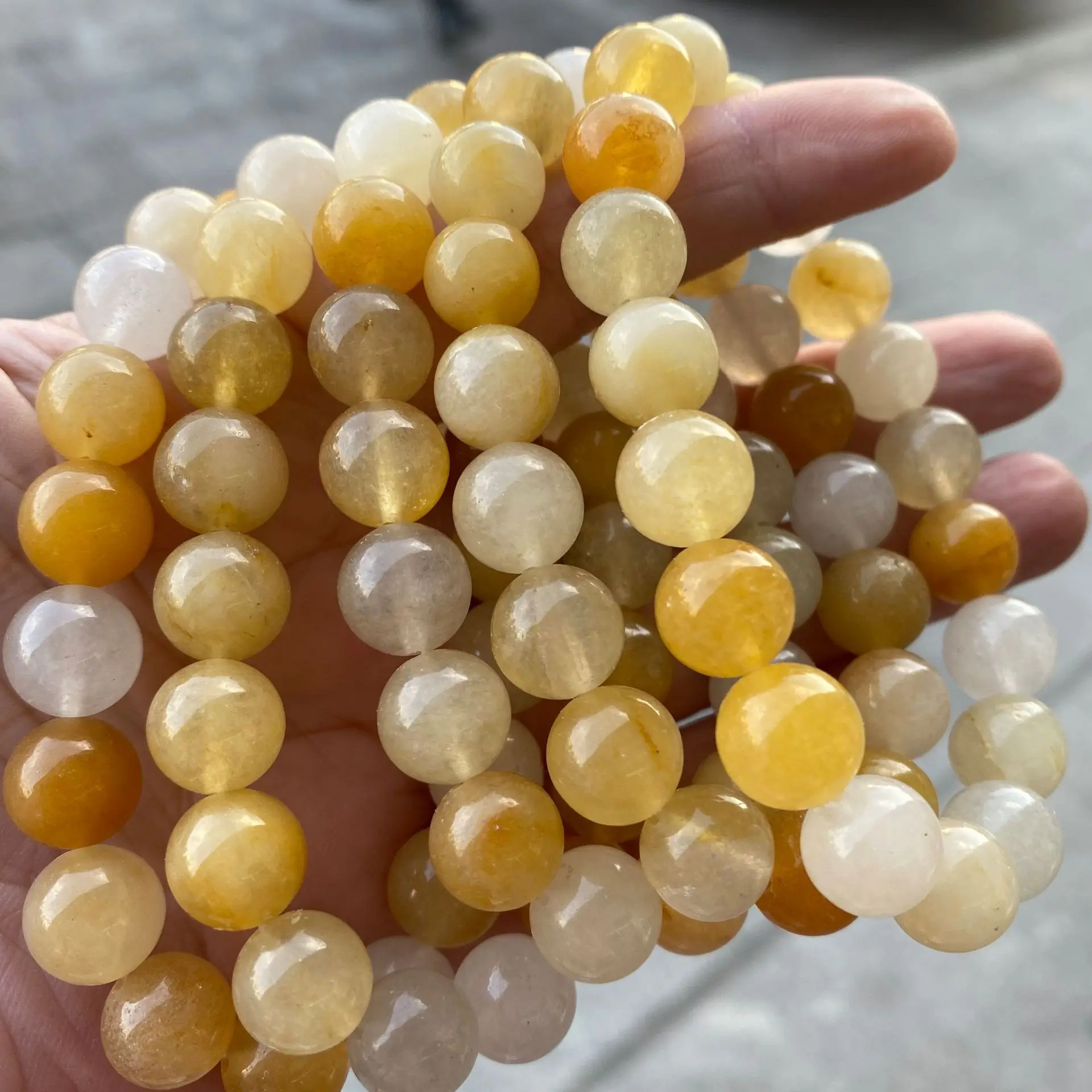 Natural Stone Aragonite  Beads Bracelet Women Yellow Topaz Jade Quartz Crystal Yoga Reiki Healing Stretch Bangles Female