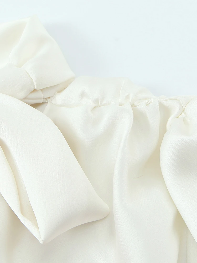 Women Leisure Blouse 2025 Women  Autumn New Fashion Long Sleeve Wrinkle Bow Decoration Shirt Women High Street loose Tops