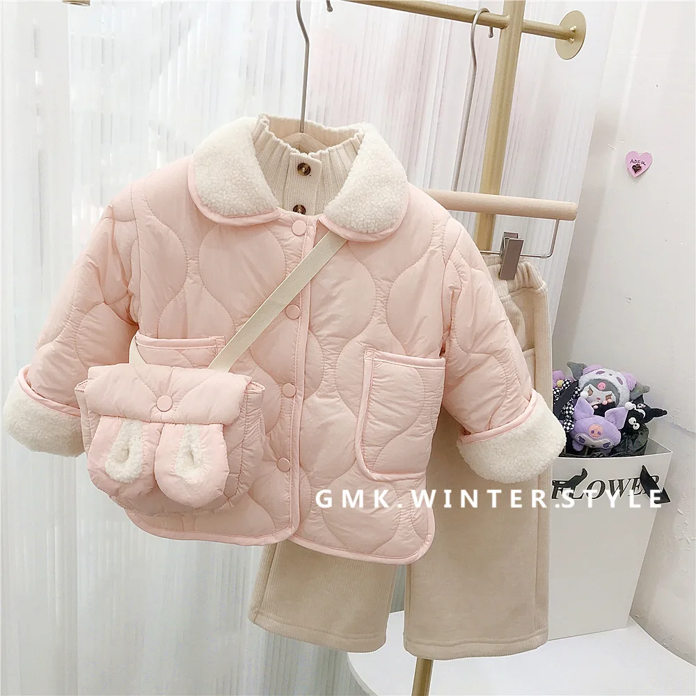 Girls Cotton-padded Coat 2024 New Winter Laminated Cotton Thickened Foreign Coat Female Treasure Korean Sweet Style Clothes