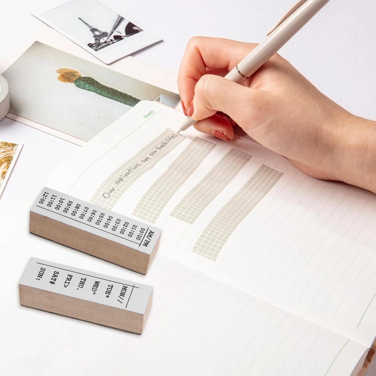 4 قطعة 1 صندوق Diy بها بنفسك الخشب مجلة ختم مجموعة اليدوية Stamps ل مخطط الديكور سجل القصاصات بطاقة Stamps التقويم الجدول الزمني المنظم