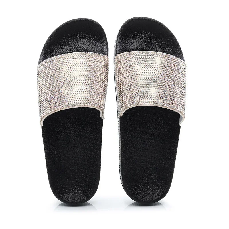 Women's Outer Wear Slippers Fashion All-match Summer Beach Shoes Ladies Crystal Rhinestone Casual Flip Flops Zapatos De Mujer