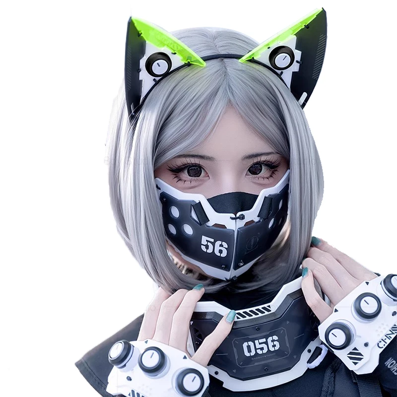 أنيمي CyberPunk تأثيري قناع آذان القط القبعات الخيال العلمي الميكانيكية Mechs قناع مهرجان الموسيقى ازياء اكسسوارات قناع الهالوين #1