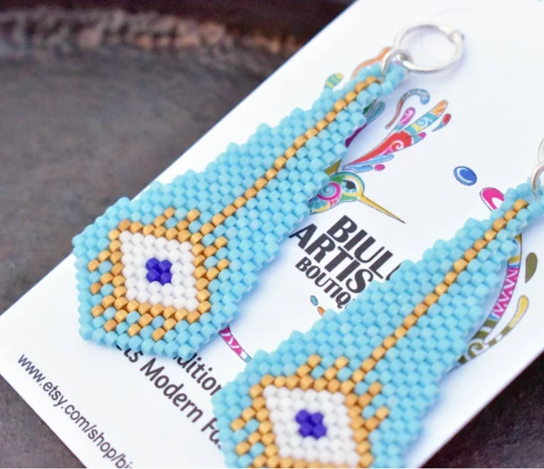 Beaded earrings Water drop "Colorful" Hand-woven Alloy Trend Simple Bohemia female Original Rice bead earrings