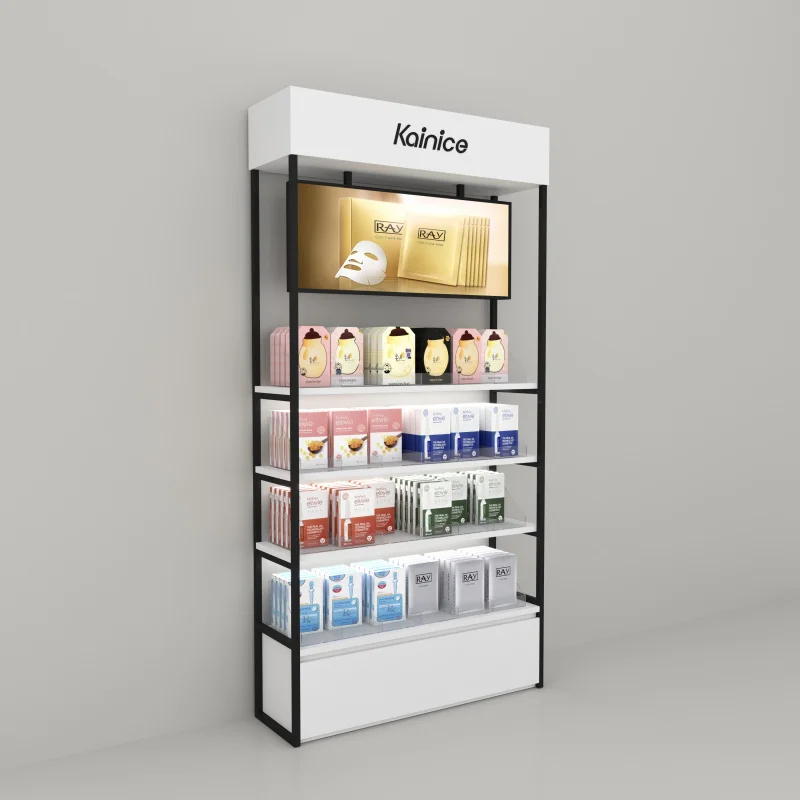 

Customize.Kainice Beauty Skin Multi Function Led Screen Cosmetic Shelves Pusher System Storage Display Rack Retail Stor
