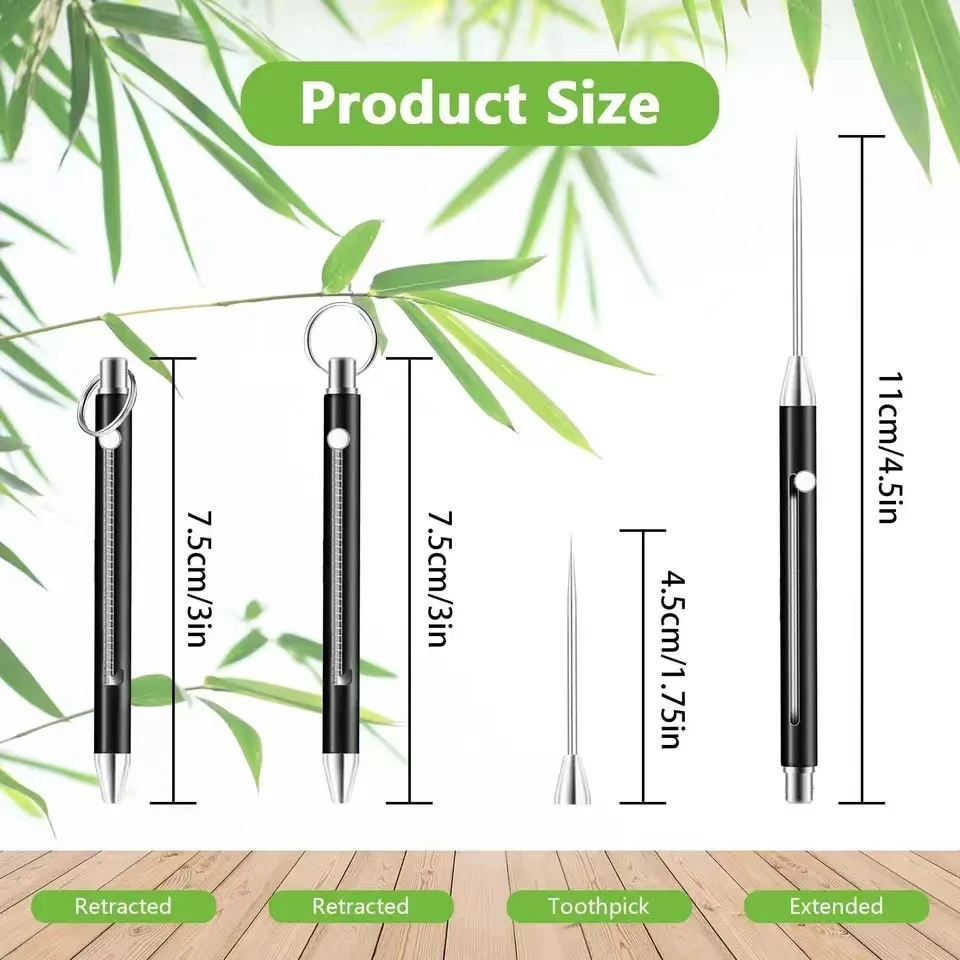 1PC Titanium Alloy EDC Telescopic Toothpick Keychain Pendant Gift Fruit Fork Camping Pocket Toothpick Holder Unpacking Tool image 4