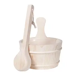 Sauna Bucket and Ladle Bath Accessories Supplies Wooden Barrel for Sauna