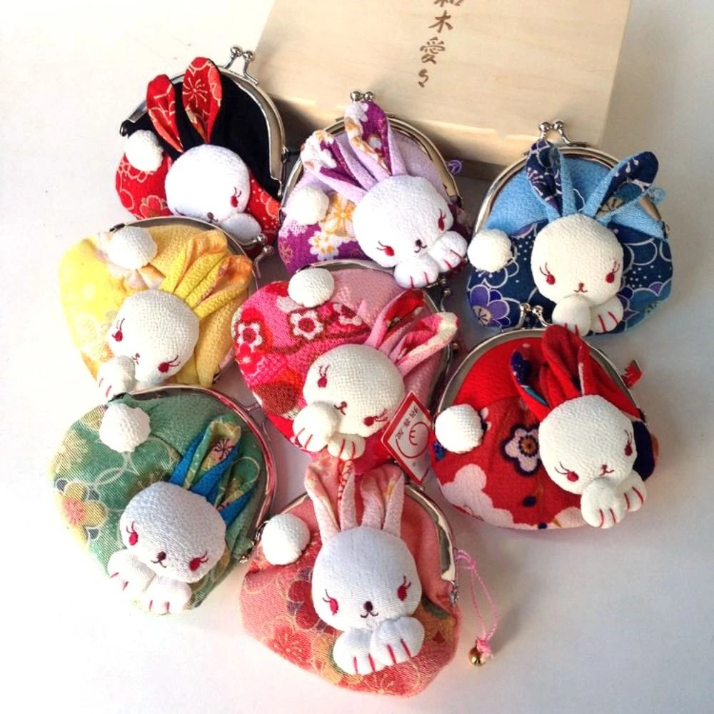 Casual Japanese Style Rabbit Coin Purse Doll Wallets Doll Clutch Bag Flower Printing Storage Bag Card Holder Outdoor