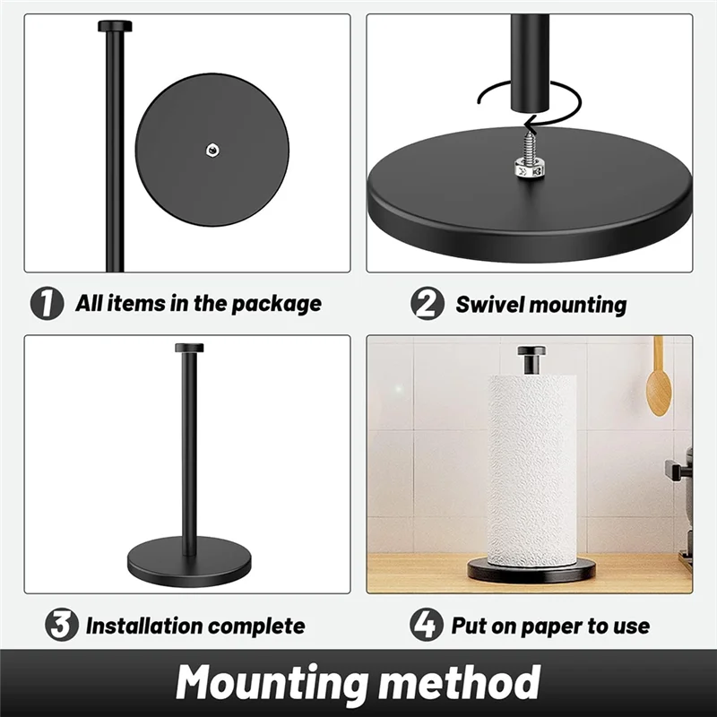 

M12K-For Kitchen Bathroom Countertop Paper Towel Holder In Black Stainless Steel With Suction Cup Design