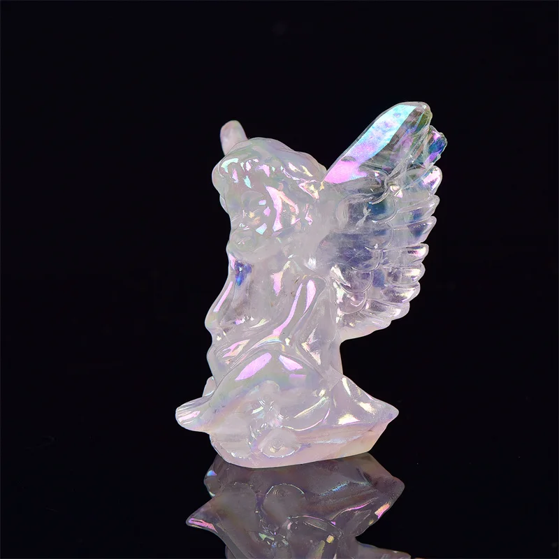 Imagem -03 - Quartzo Rosa Natural Anjo Escultura Cristal Estatueta de Cura Reiki Artesanato Trinket Presente Decoração para Casa 8.3cm 1pc