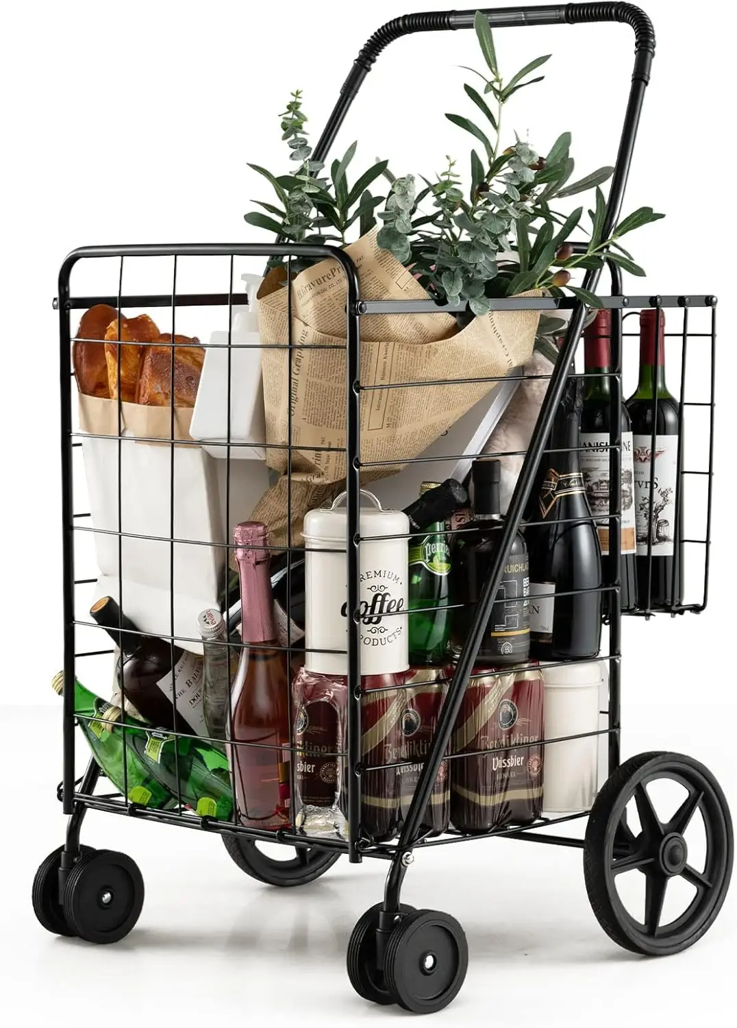 

Сверхмощная складная корзина для покупок с поворотными колесами, двойная корзина для путешествий по продуктовому стирке