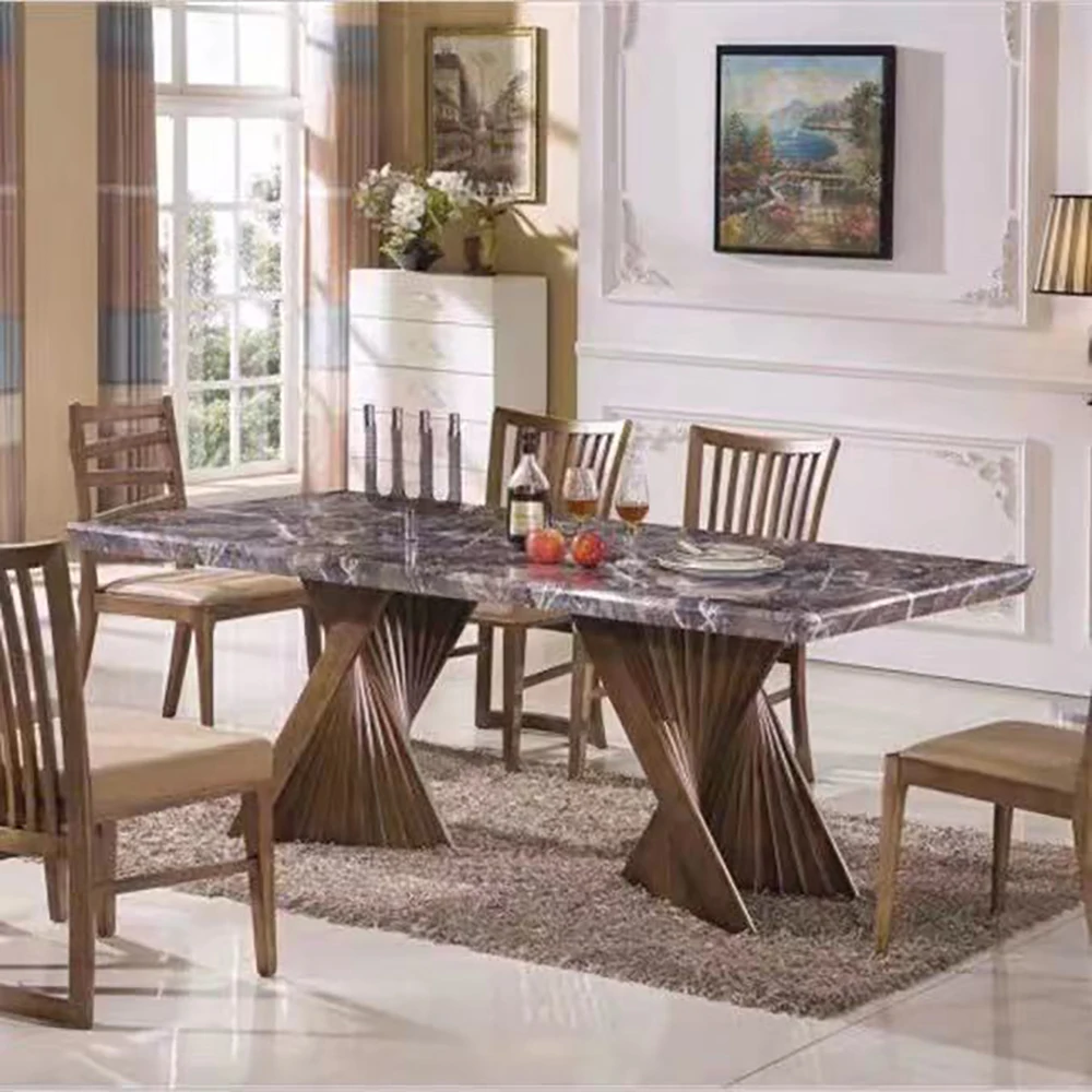 Modern Rectangular Marble Dining Table Stainless Steel Plating Luxury Dining Room Furniture