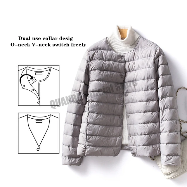 NONE Frauen Liner Ente Unten Jacke Oansatz Variable V-ausschnitt 2022 Neue Weibliche Winter Warm Halten Kragenlose Ultraleicht Stepp Puffer Mantel 6