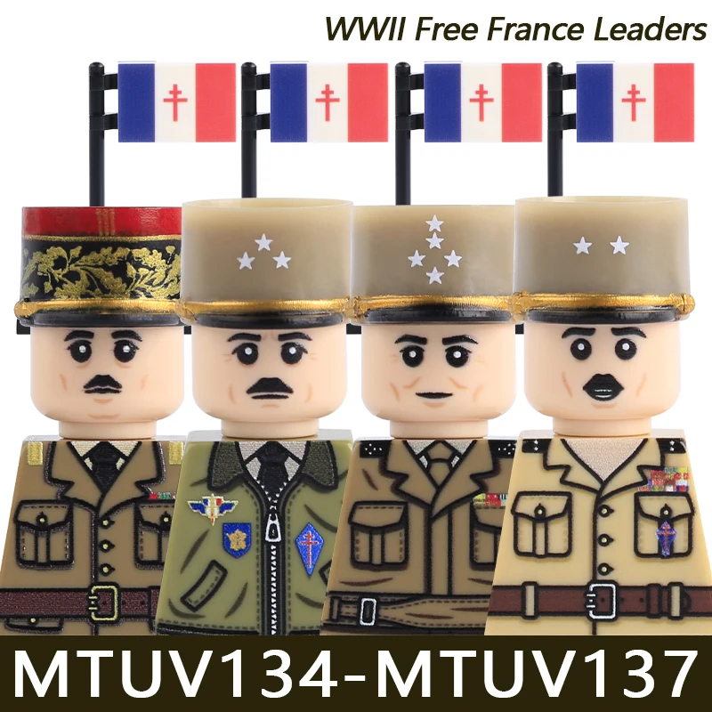 Military French Soldier Officer Building Blocks Army Infantry Leader Historical Warrior Accessories Helmet Rifle Flag Bricks Toy