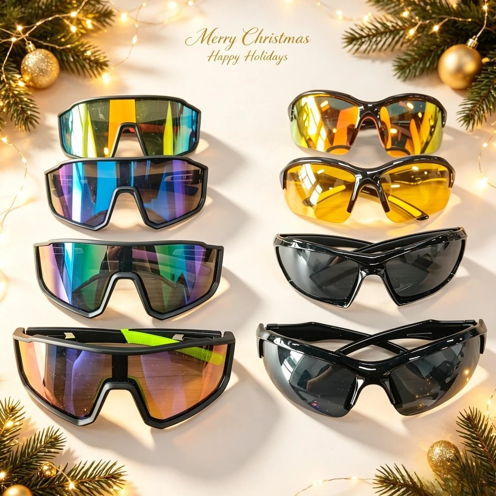 8-Piece Set of Men's and Women's Sports Sunglasses, Oversized Windproof Riding Glasses, Anti-Ultraviolet Polarized Outdoor Sun Umbrella, Suitable for Running, Fishing and Driving. Recommended Christmas and Halloween Gifts, Random Colors