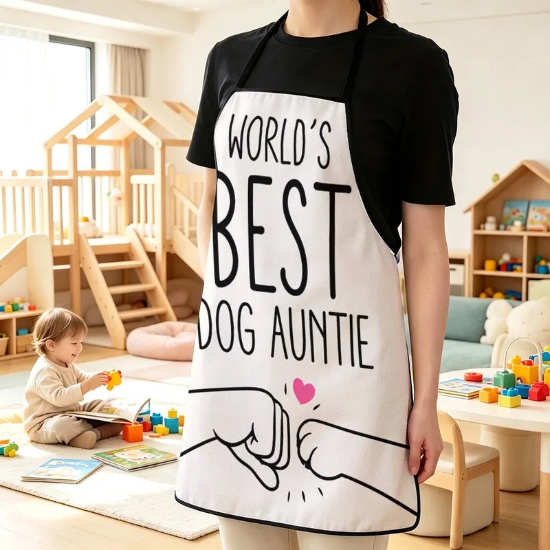 1PC【Apron】2DFlat effect，Printed with minimalist line art style“WORLD'S BEST DOG AUNTIE”Fun prints，Durable properties enhanced，Su
