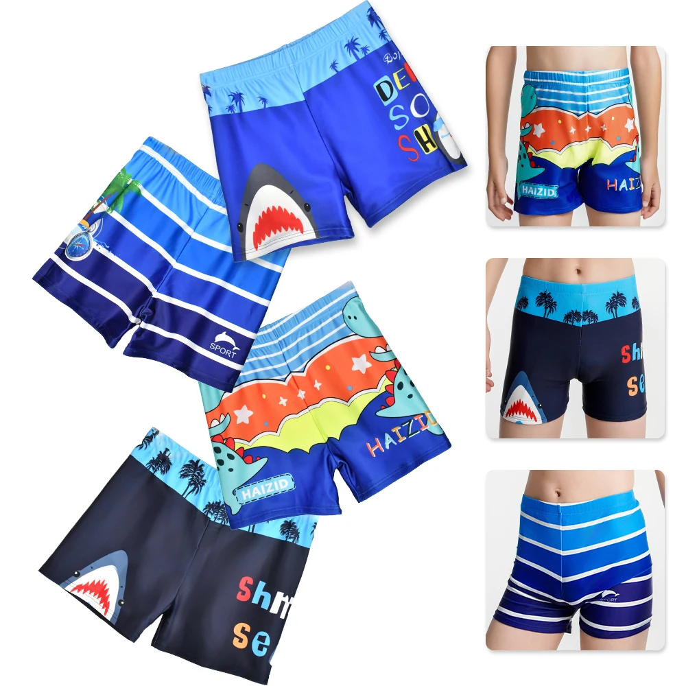 Boys Swim Trunks Toddler Swim Shorts Quick Drying Swimming Boxer Briefs Cute Dinosaur Shark Print Children\'s Swimwear Swimsuit