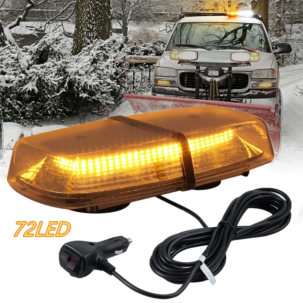 

72 LED Strobe Beacon Light Rooftop Emergency Warning Hazard White Amber Magnetic Base LED Strobe Car Police Roof Flashing Lamp