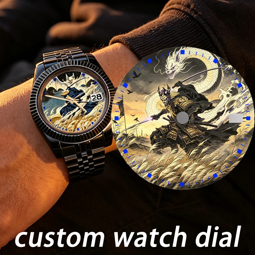 customized warrior dial color printing Watch dial 28.5mm NH35 dial watch components are fit for NH35/36 movement Luminous Dial
