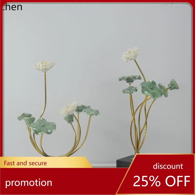 

ZML New Chinese Style Floral Tabletop Living Room Decoration Lotus Model Room Soft Decorations
