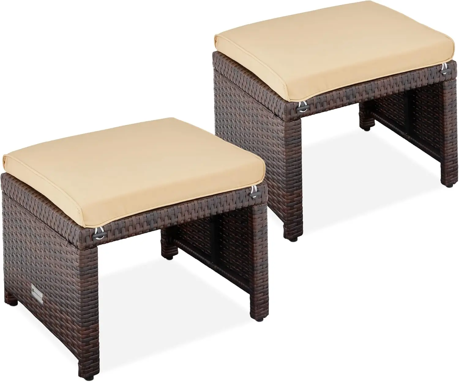 

Set of 2 Wicker Ottomans, Multipurpose Outdoor Furniture for Patio, Backyard, Additional Seating, Footrest, Side Table