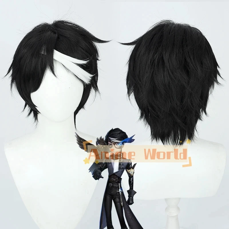 Game Identity V Eli Clark Cosplay Wig Short Black White Mixed Heat Resistant Synthetic Hair Halloween Party Role Play + Wig Cap