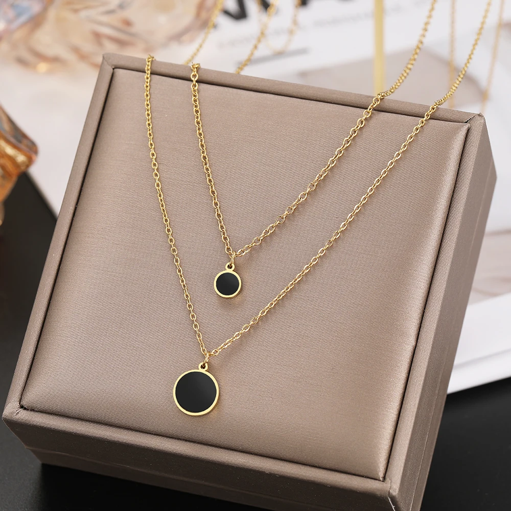 Stainless Steel Necklaces Disc Pendants Chain Choker Korean Fashion Multilayer Necklaces For Women Jewelry Wedding Gifts