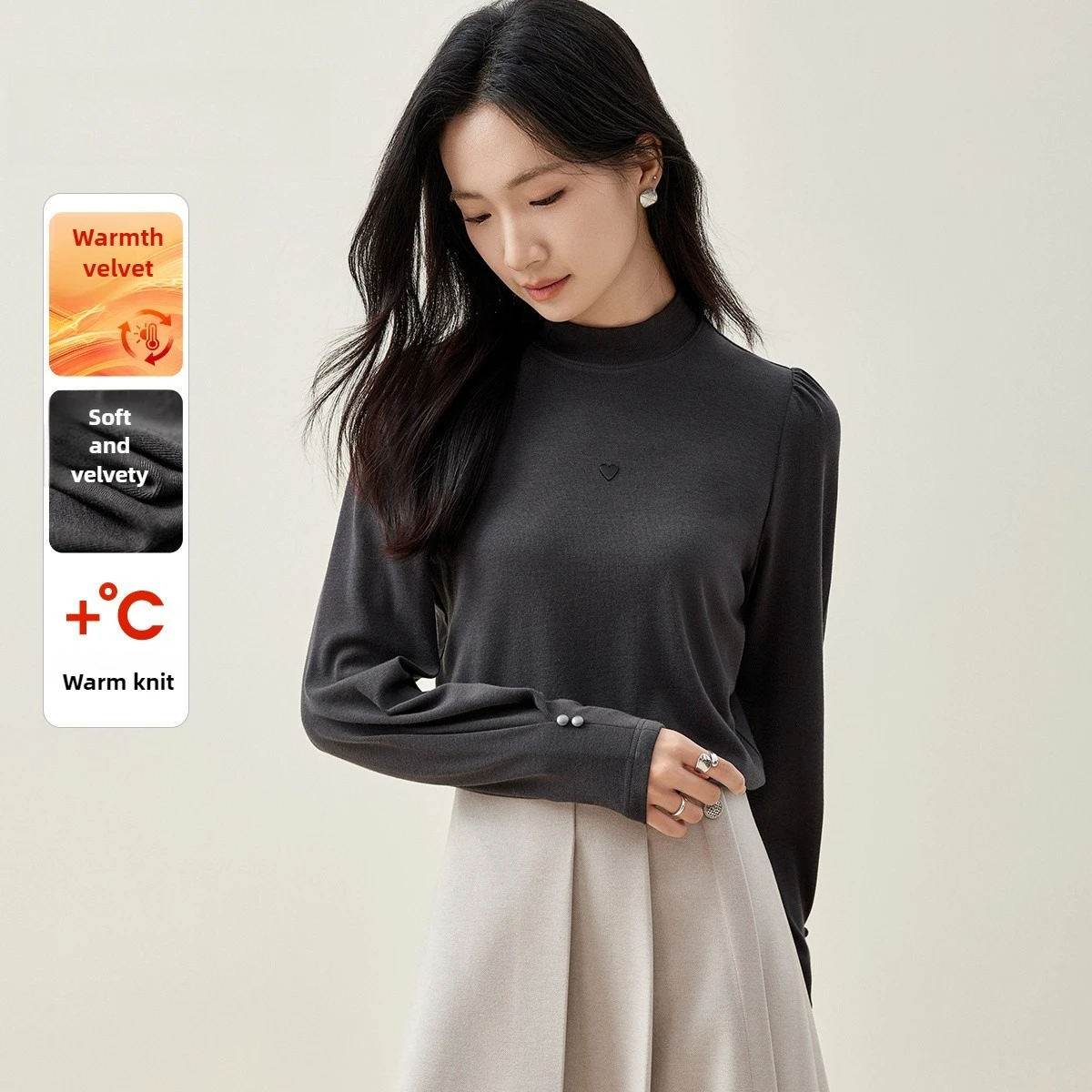 

SENTUBILA Cotton Knit Pullovers 2025 Winter Puff Sleeve Half High Collar Simple Women Clothing 151T58674