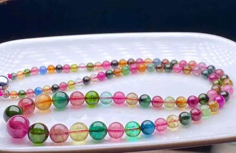 

Natural Colorful Tourmaline Crystal Pendant Necklace 4.5-11.2mm Clear Round Beads Bracelet Tourmaline Woman Men AAAAAA Genuine