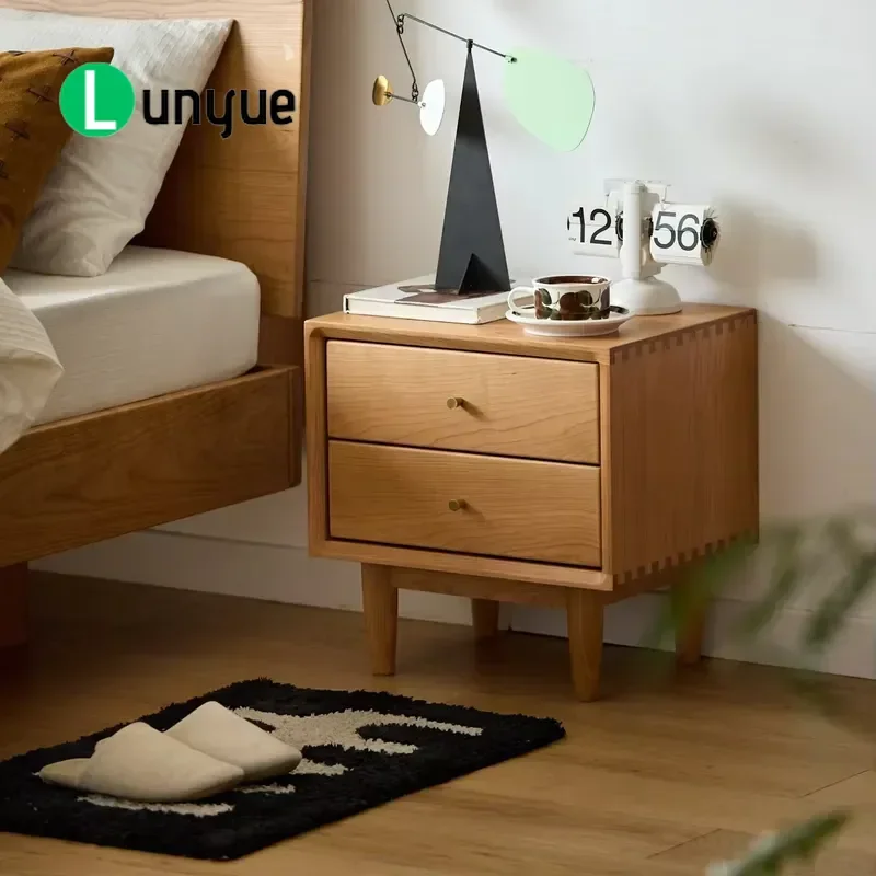 Smart Assembled 2 Drawer Large Locker Solid Wood Cherry Eco Friendly Modern Style Bedside Table for Bedroom Hotel Living Room