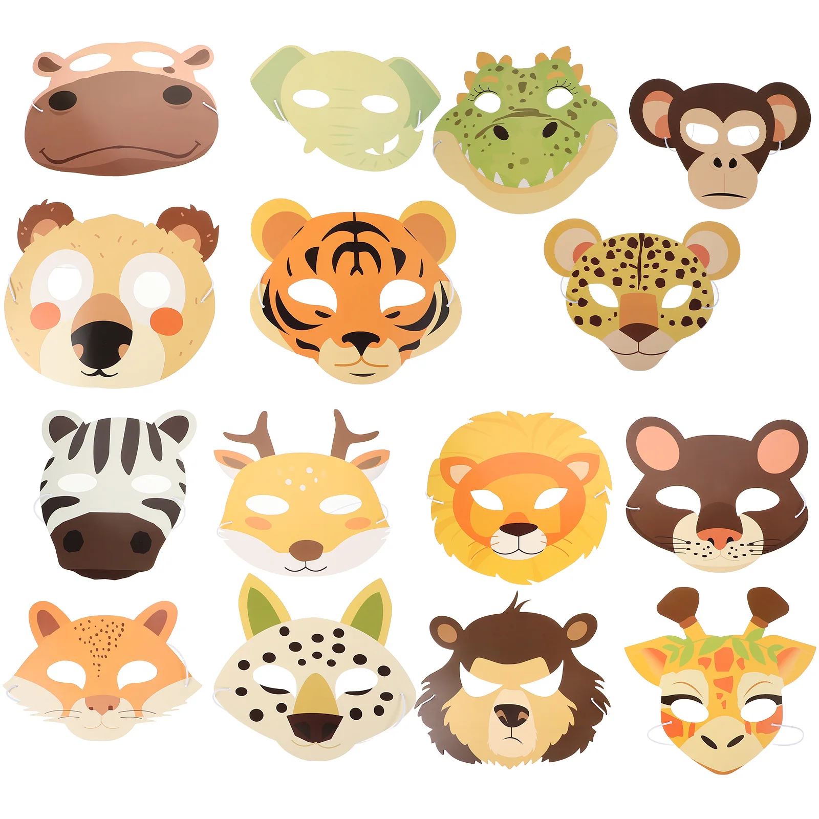 

15pcs Animal Masks Kids Masquerade Lion Tiger Hippo Jungle Party Favors Halloween Accessories Stage Props Birthday