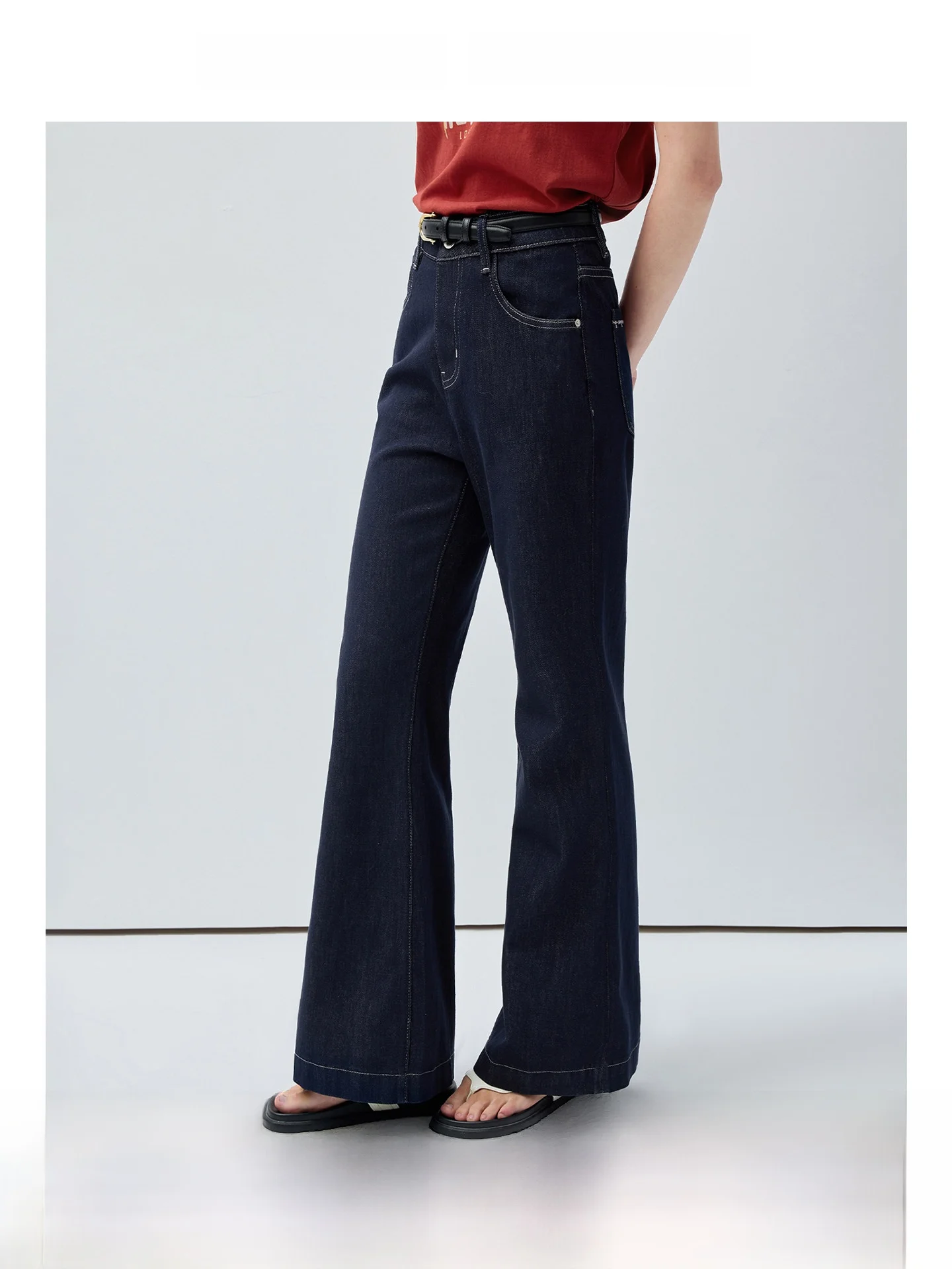 

High Waist Flared Jeans Elastic Slimming Summer Versatile plus Size Women's Clothing Straight Leg Pure Color Breathable Skin-...
