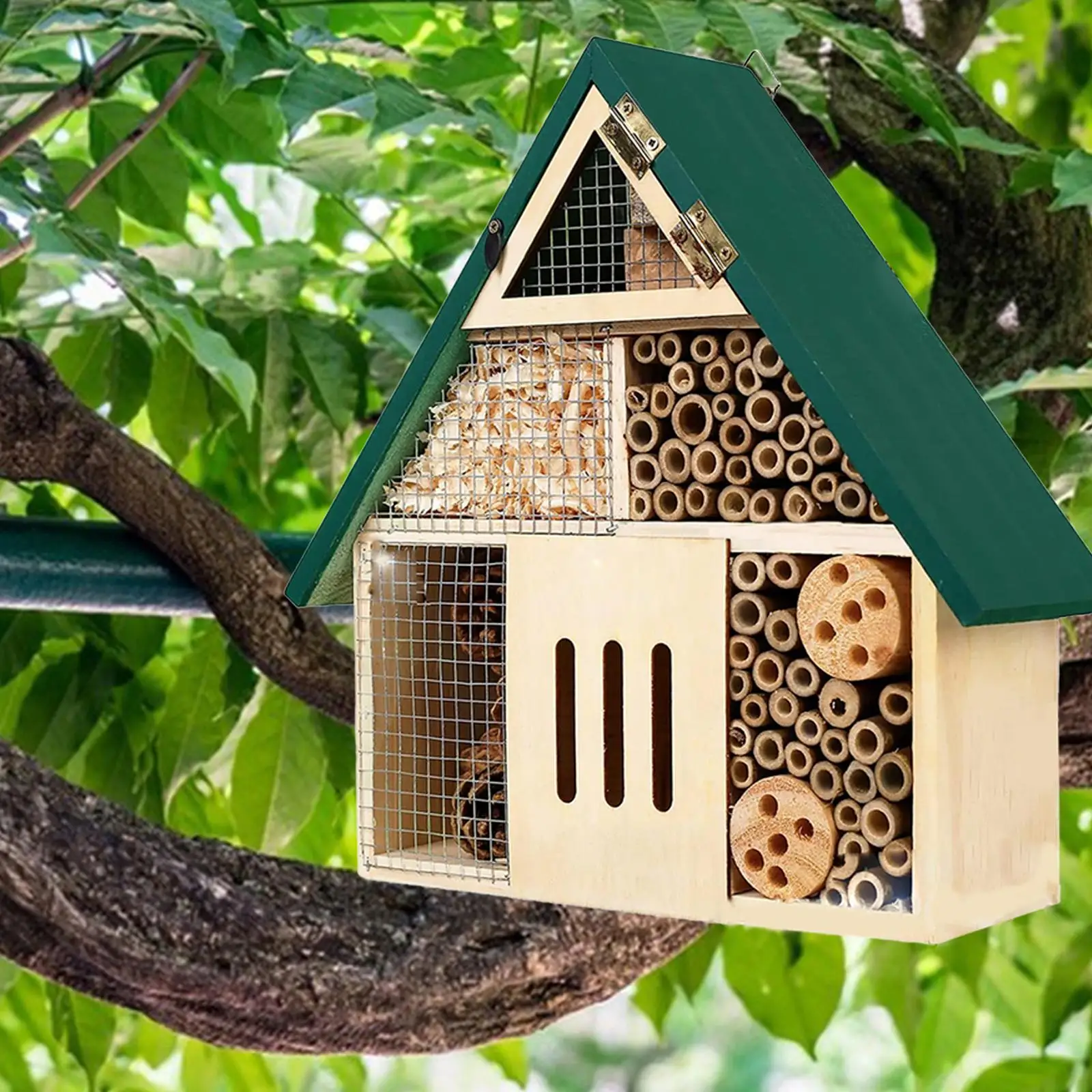 Bee House Bamboo Sawdust Shelter Cave Gate Nest Pollinating Butterfly Hotel Ladybug Habitat for Fence Garden Yard Backyard Tree