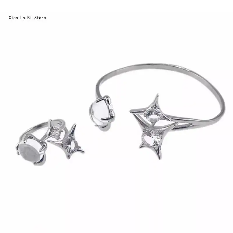 Practical Moonstones Starbursts Hand Fashion Accessory Multipurpose Bracelet and Rings Portable for Everyday Wear XXFD