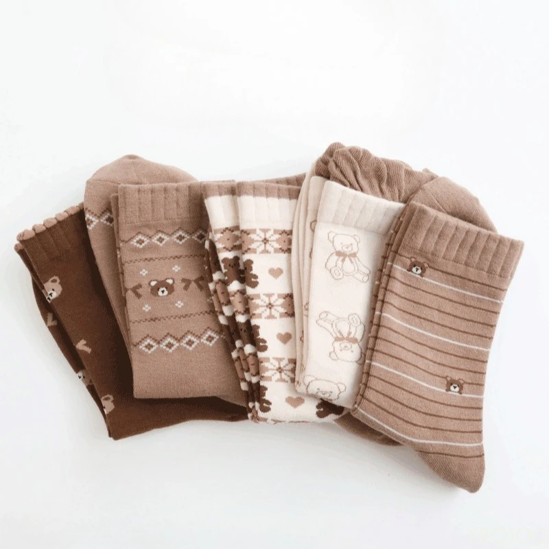 

5 пар мультяшных осенне-зимних носков среднего размера, повседневные хлопковые милые женские носки с защитой от запаха, впитывающие пот, простые и удобные