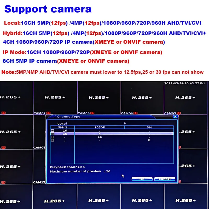 A42Z-Xmeye NVR DVR Board 5M-N 1080P híbrido 6 en 1 con Audio sobre Coaxial para cámaras IP analógicas CCTV AHD Tvi CVBS