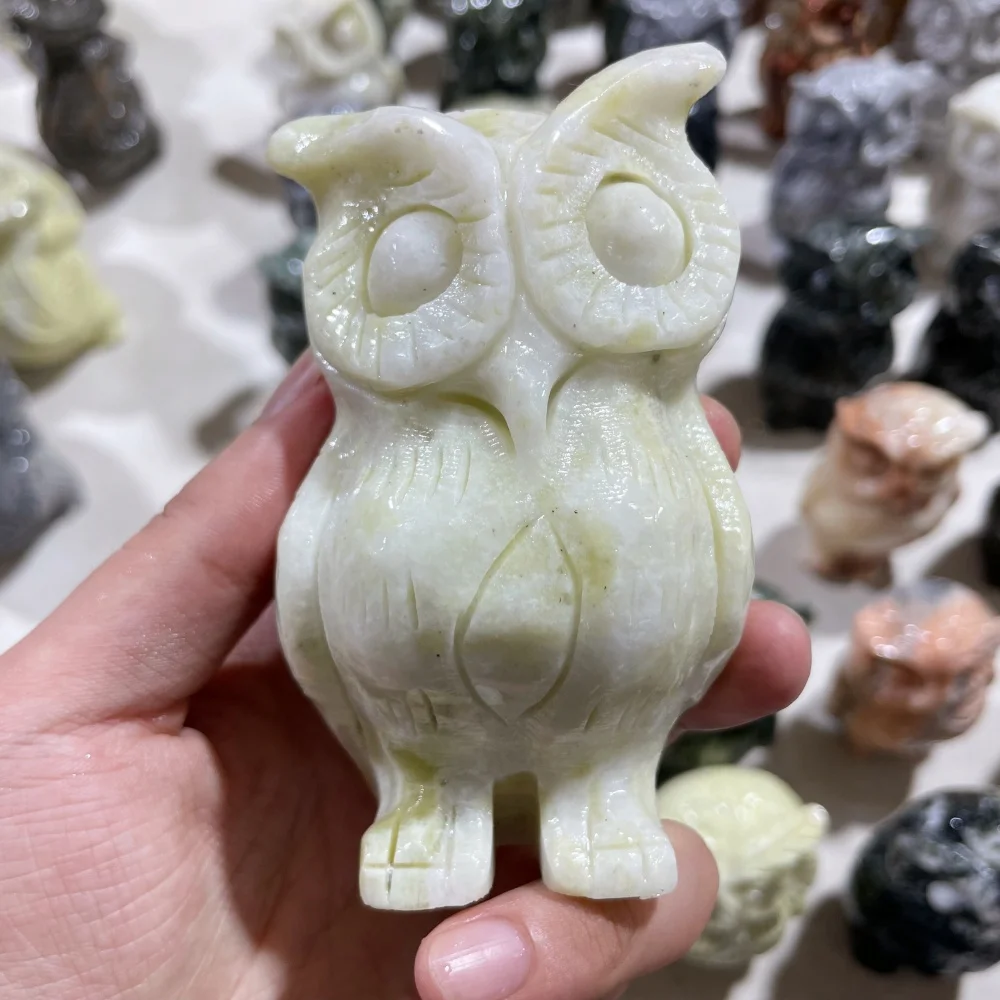 10.5cm Natural Yellow Jade Owl Animal Carving Feng Shui Healing Home Decor Lucky Gift Fashion Feng Shui Decoration