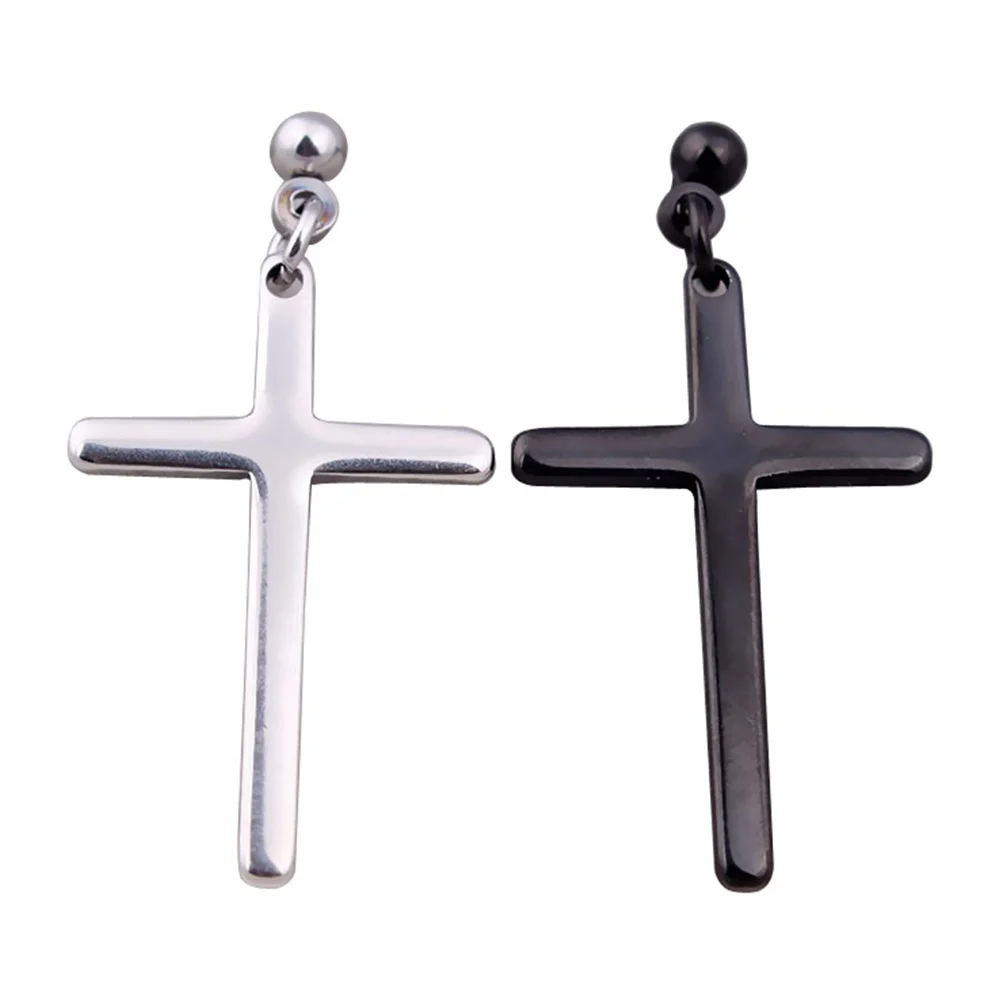 1 par de pendientes de acero de titanio, pendientes colgantes de cruz Unisex, joyería Piercing perfecta para fiestas, trabajo, compras